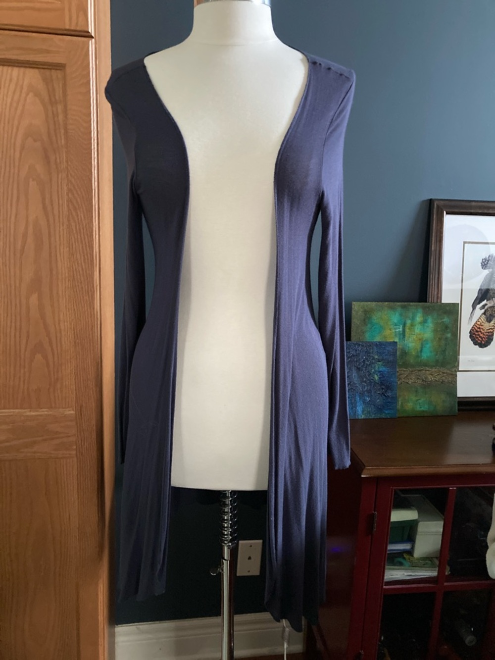 Women's Open-Front Long Cardigan Sweater - Navy. Bolero type